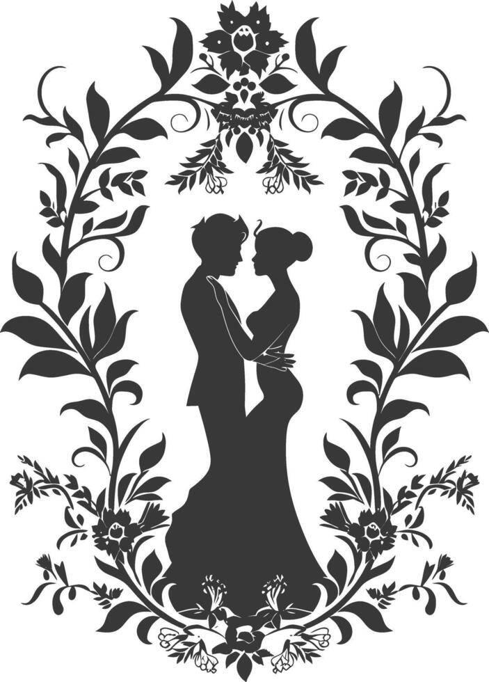 AI generated Silhouette elements of the bride and groom for wedding invitations are black only vector