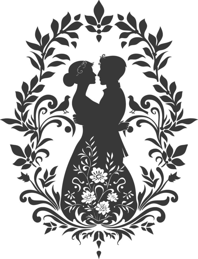 AI generated Silhouette elements of the bride and groom for wedding invitations are black only vector