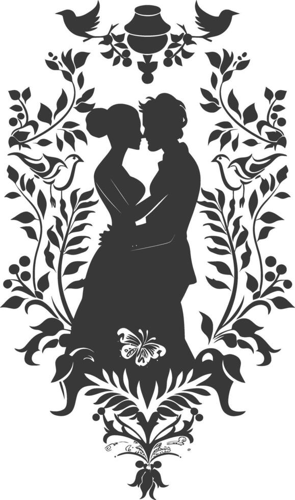 AI generated Silhouette elements of the bride and groom for wedding invitations are black only vector