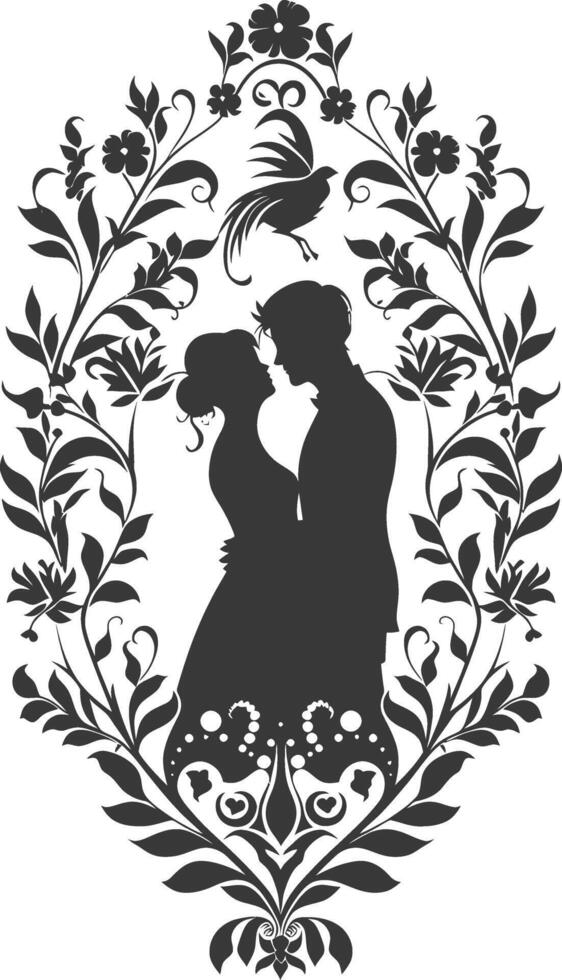 AI generated Silhouette elements of the bride and groom for wedding invitations are black only vector