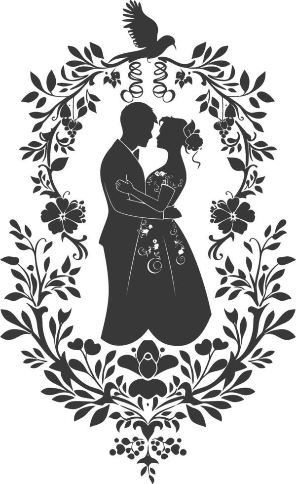 AI generated Silhouette elements of the bride and groom for wedding invitations are black only vector