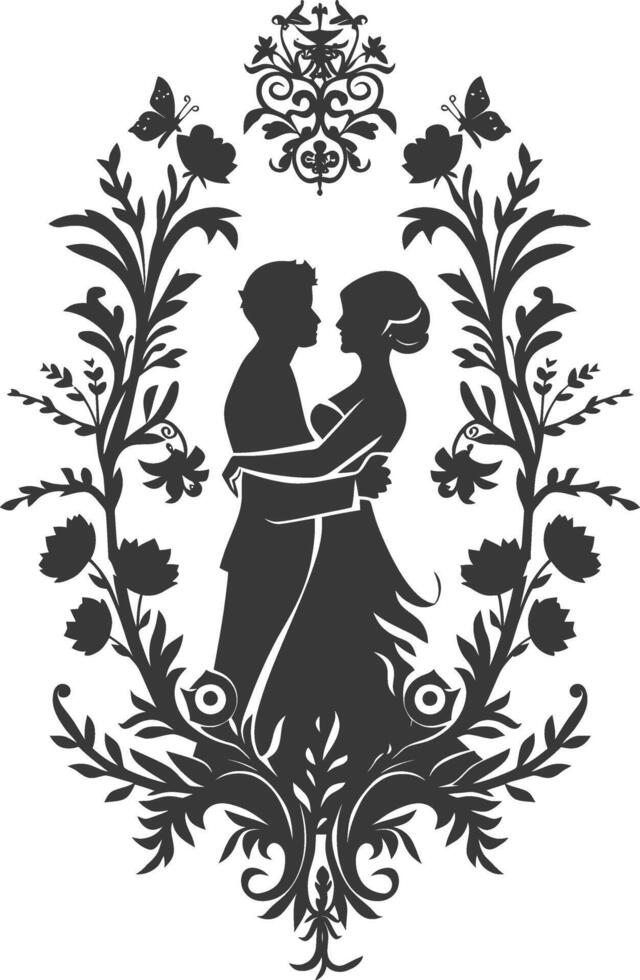 AI generated Silhouette elements of the bride and groom for wedding invitations are black only vector