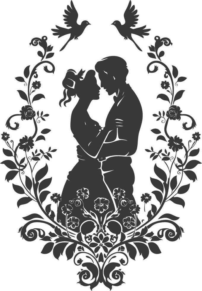 AI generated Silhouette elements of the bride and groom for wedding invitations are black only vector