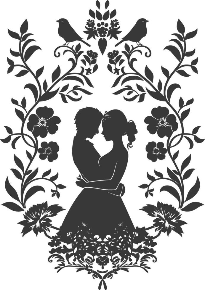 AI generated Silhouette elements of the bride and groom for wedding invitations are black only vector