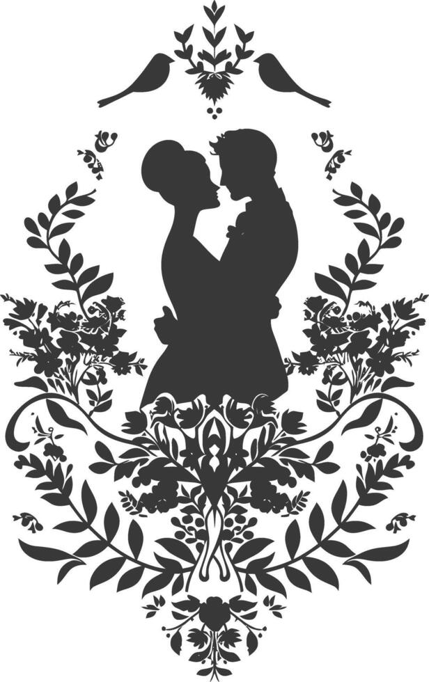 AI generated Silhouette elements of the bride and groom for wedding invitations are black only vector