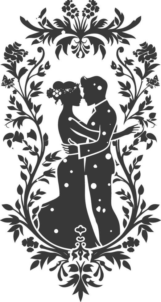 AI generated Silhouette elements of the bride and groom for wedding invitations are black only vector