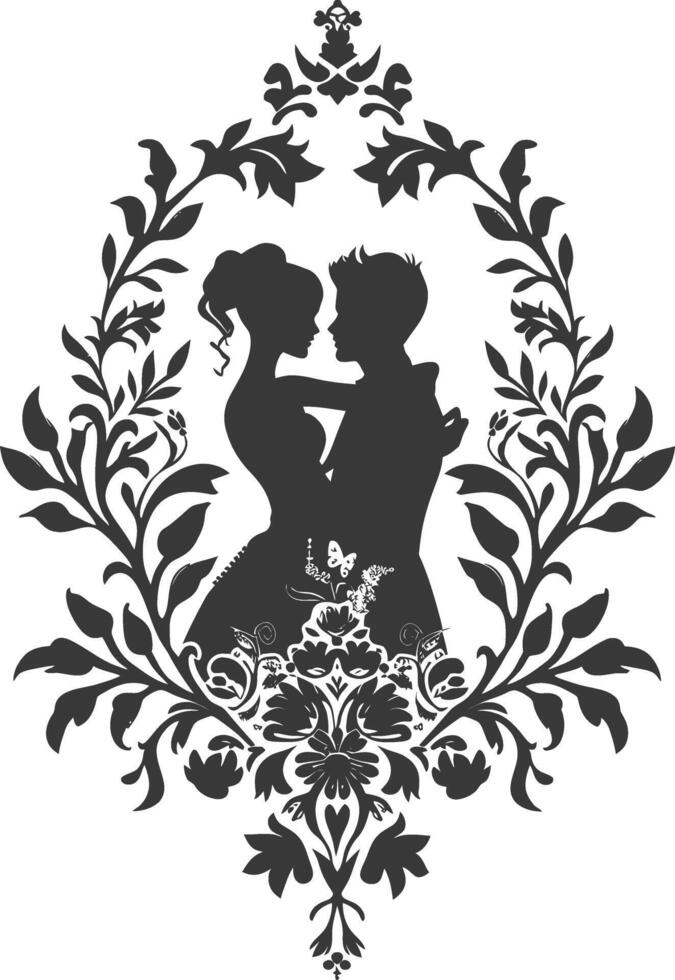 AI generated Silhouette elements of the bride and groom for wedding invitations are black only vector