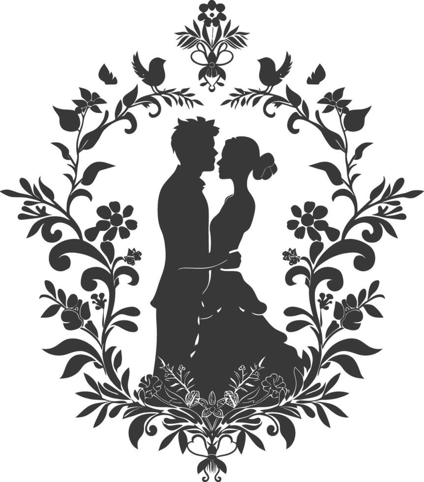 AI generated Silhouette elements of the bride and groom for wedding invitations are black only vector