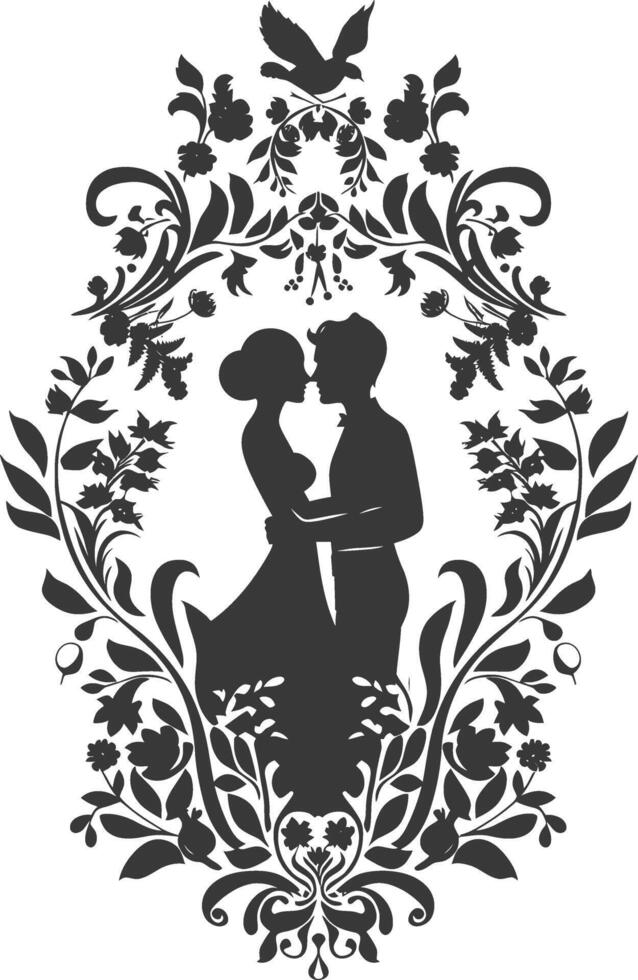 AI generated Silhouette elements of the bride and groom for wedding invitations are black only vector