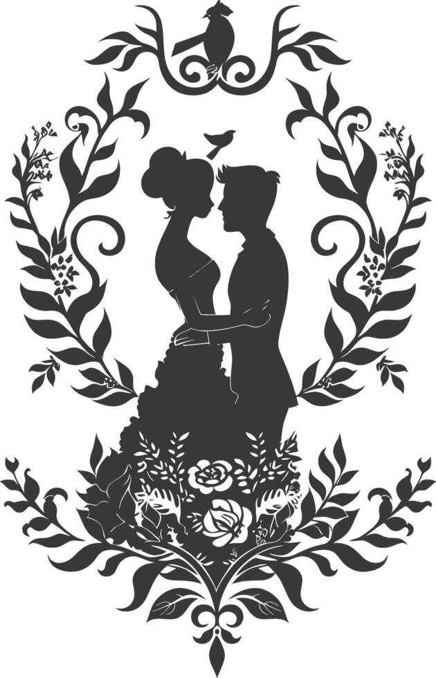 AI generated Silhouette elements of the bride and groom for wedding invitations are black only vector