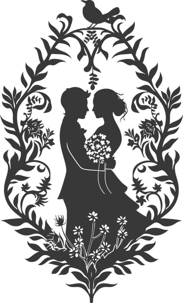 AI generated Silhouette elements of the bride and groom for wedding invitations are black only vector