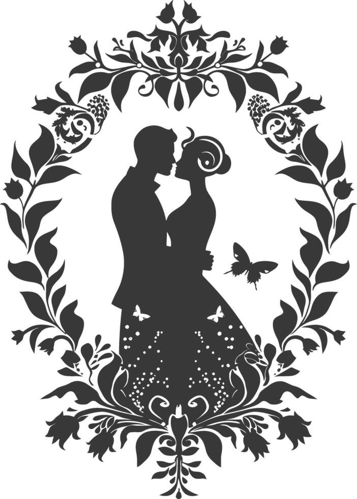 AI generated Silhouette elements of the bride and groom for wedding invitations are black only vector