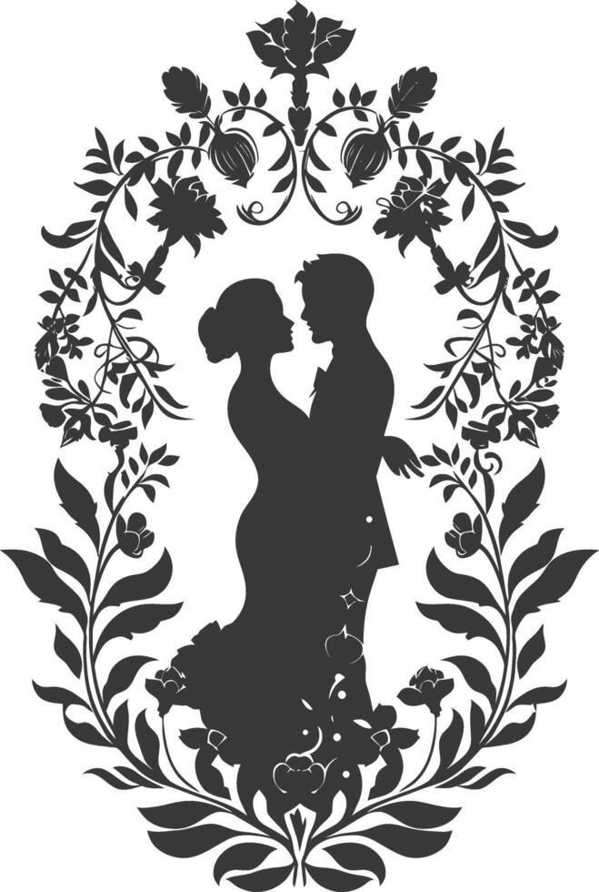 AI generated Silhouette elements of the bride and groom for wedding invitations are black only vector