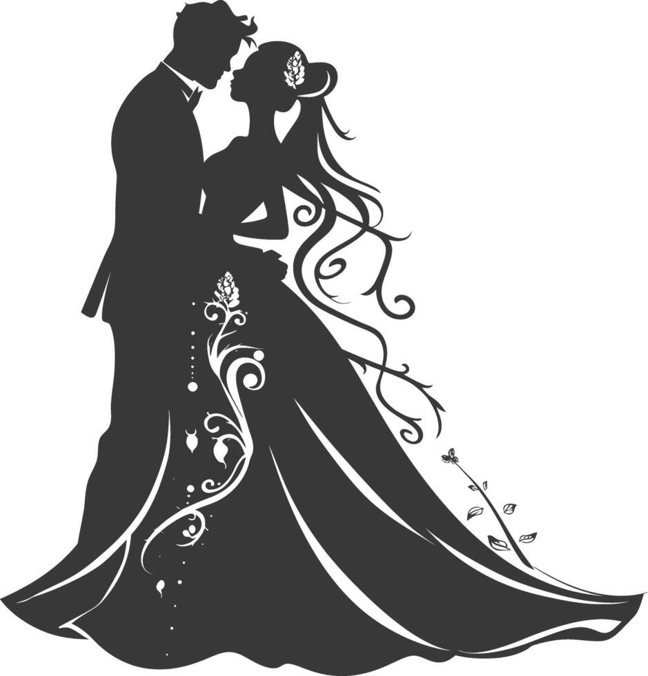 AI generated Silhouette elements of the bride and groom for wedding invitations are black only vector