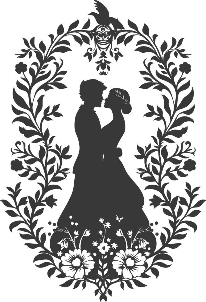 AI generated Silhouette elements of the bride and groom for wedding invitations are black only vector