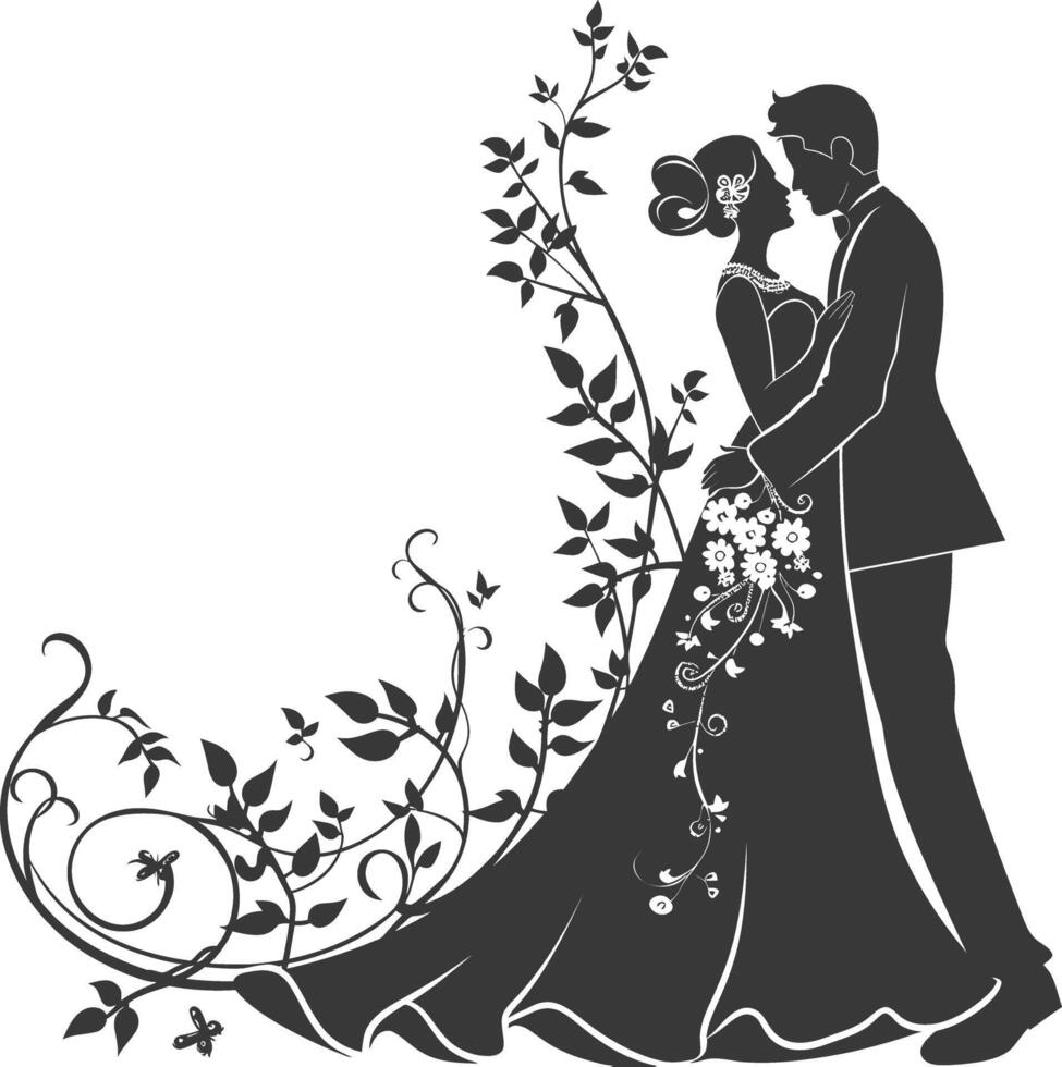 AI generated Silhouette elements of the bride and groom for wedding invitations are black only vector