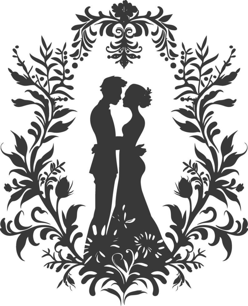 AI generated Silhouette elements of the bride and groom for wedding invitations are black only vector