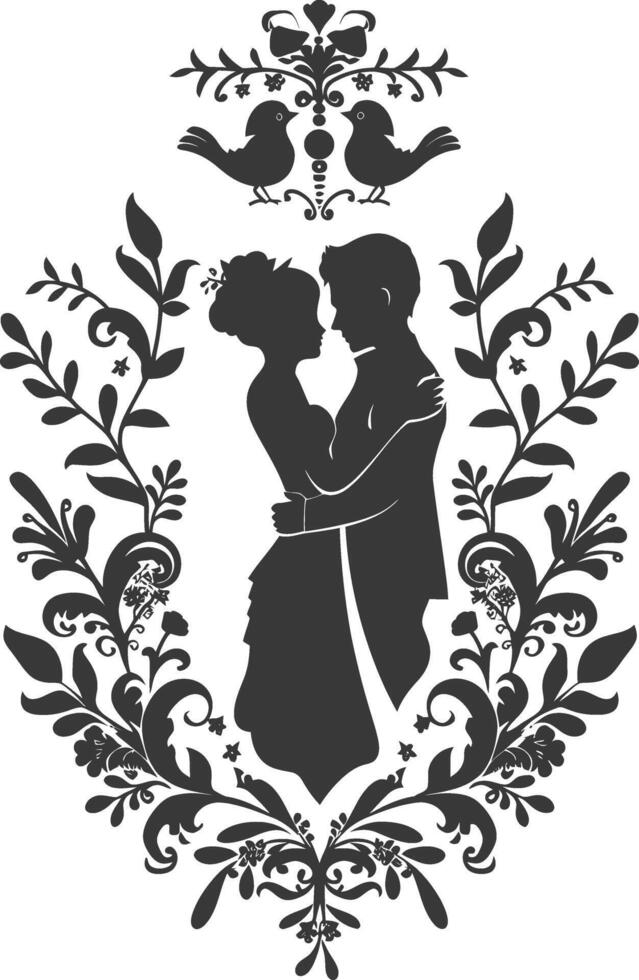 AI generated Silhouette elements of the bride and groom for wedding invitations are black only vector