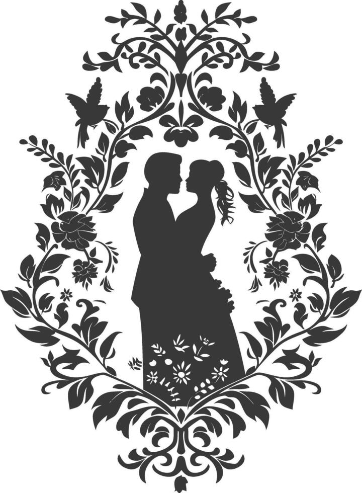 AI generated Silhouette elements of the bride and groom for wedding invitations are black only vector