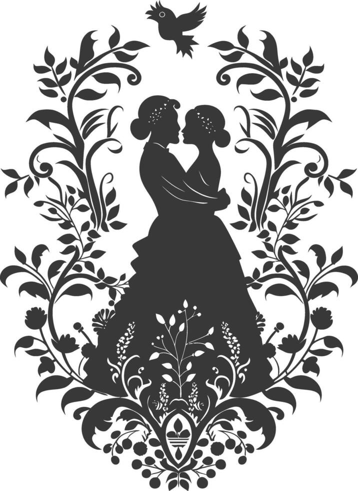 AI generated Silhouette elements of the bride and groom for wedding invitations are black only vector