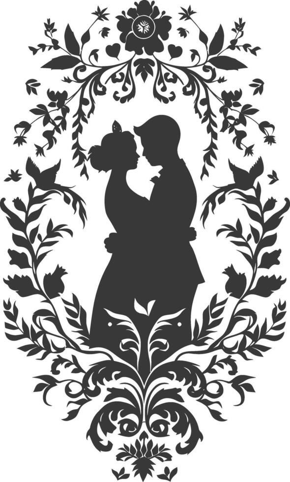 AI generated Silhouette elements of the bride and groom for wedding invitations are black only vector