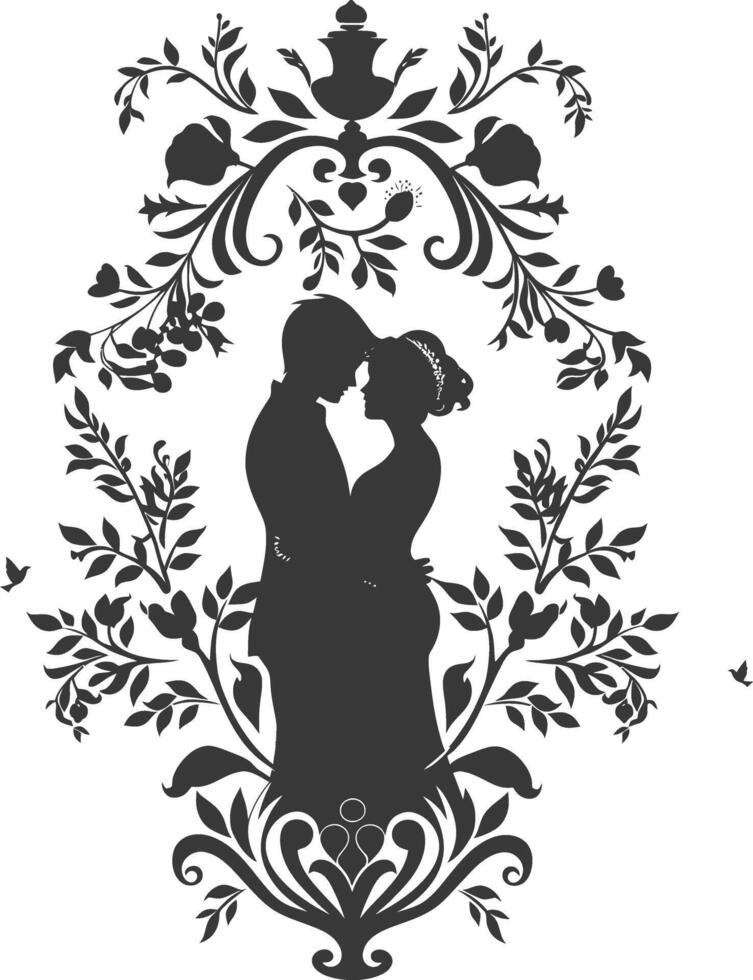 AI generated Silhouette elements of the bride and groom for wedding invitations are black only vector