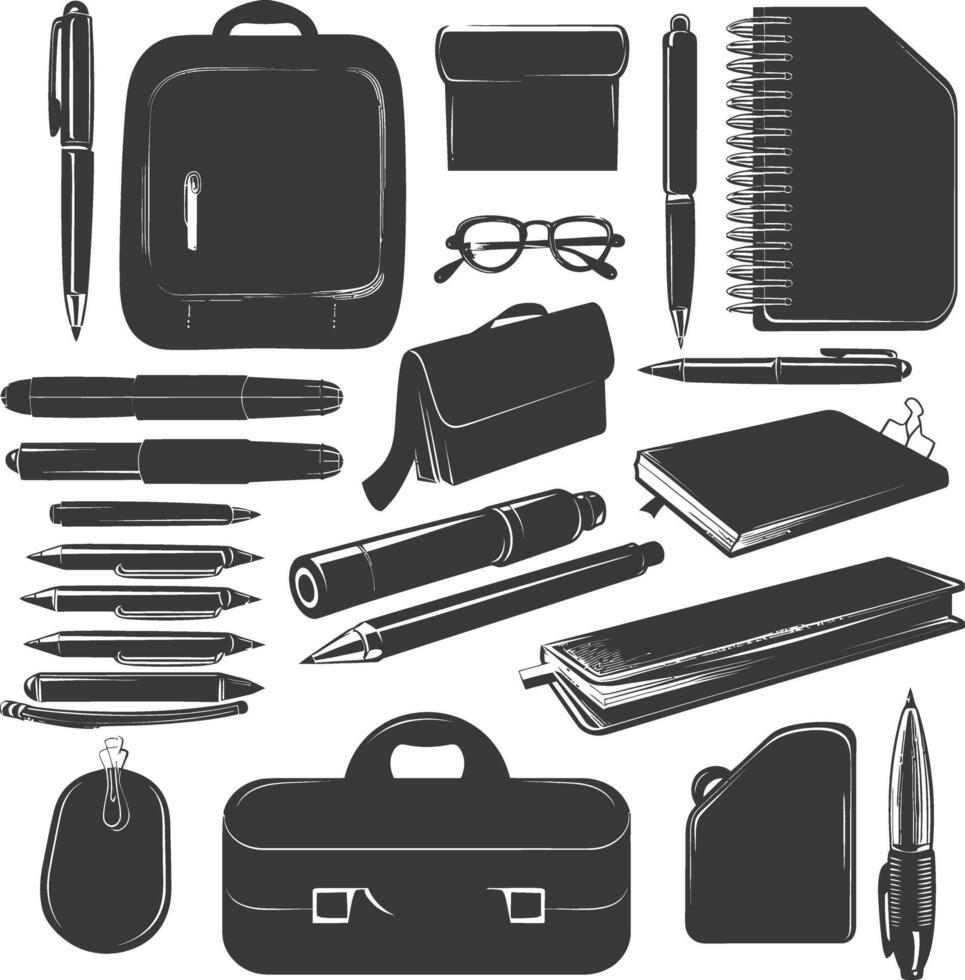 AI generated Silhouette office supplies black color only vector