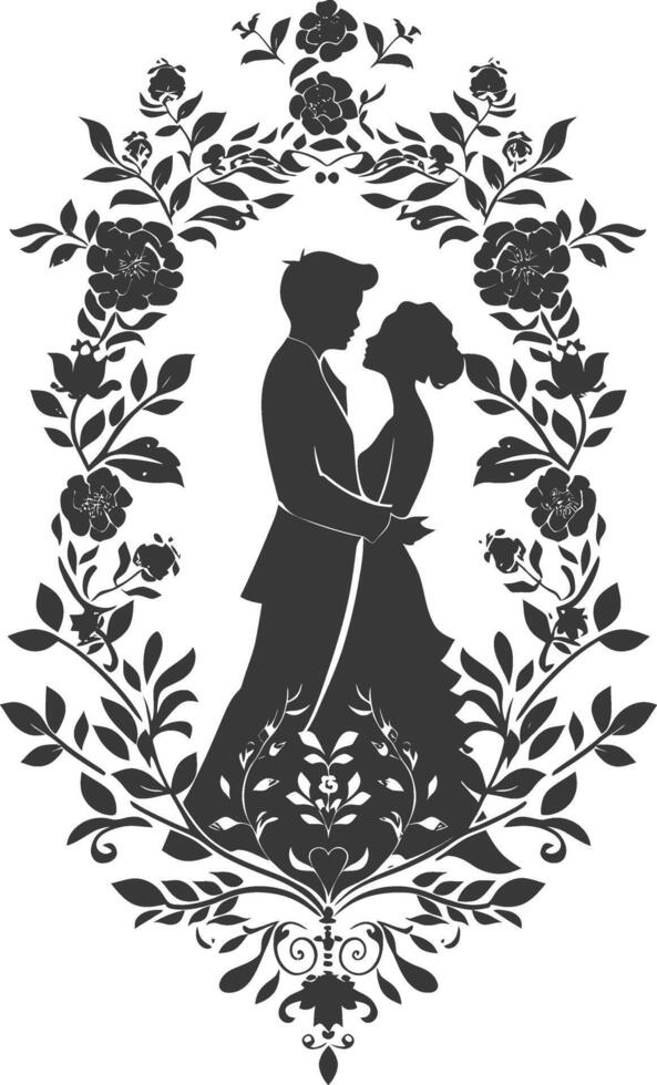 AI generated Silhouette elements of the bride and groom for wedding invitations are black only vector