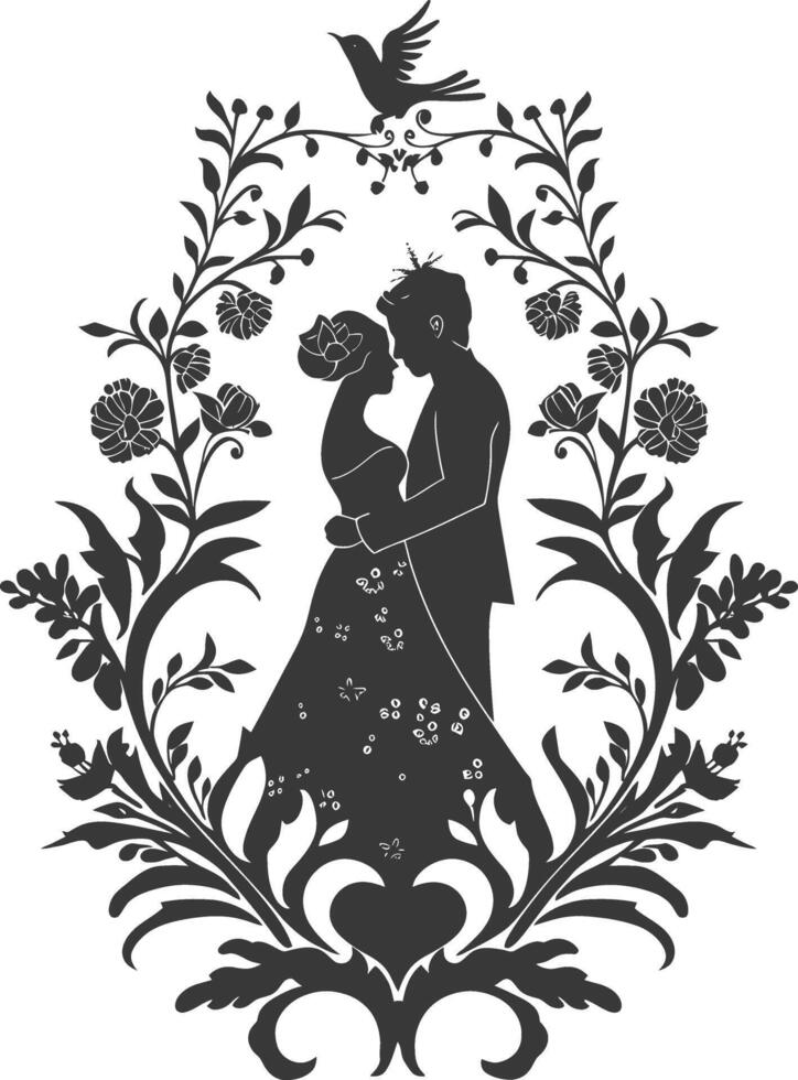 AI generated Silhouette elements of the bride and groom for wedding invitations are black only vector