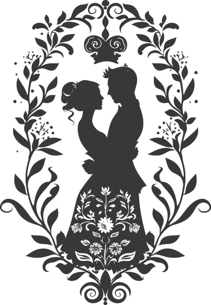 AI generated Silhouette elements of the bride and groom for wedding invitations are black only vector