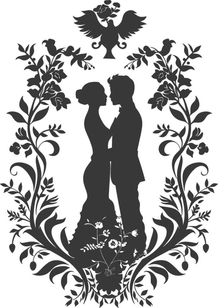 AI generated Silhouette elements of the bride and groom for wedding invitations are black only vector