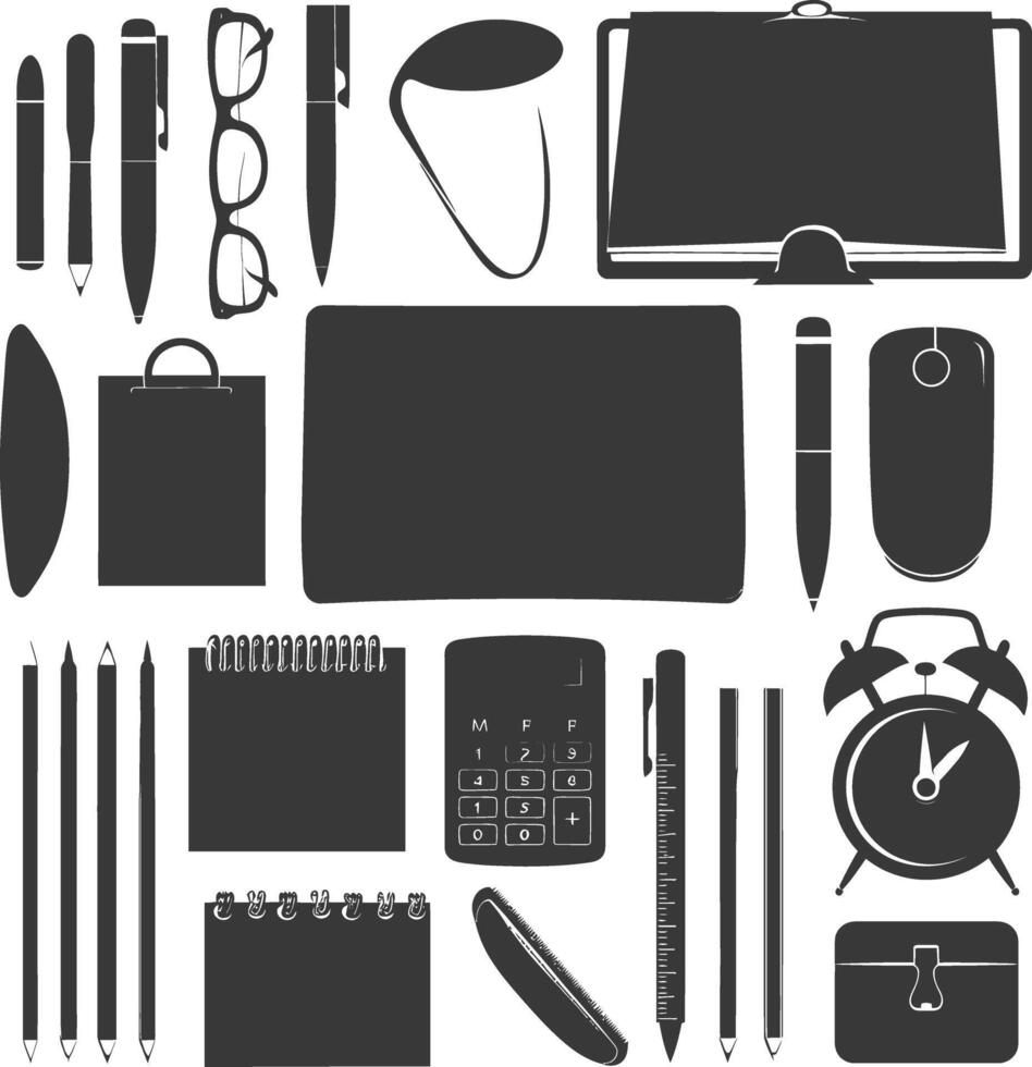 AI generated Silhouette office supplies black color only vector