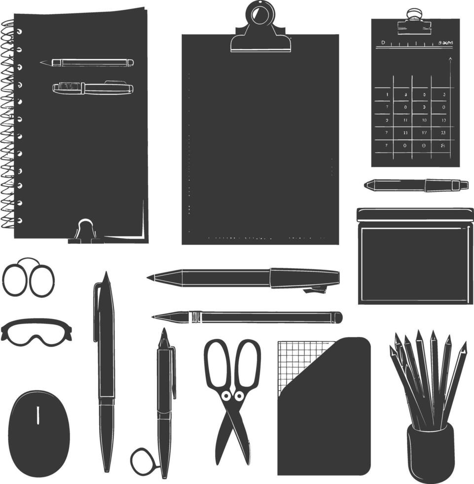 AI generated Silhouette office supplies black color only vector