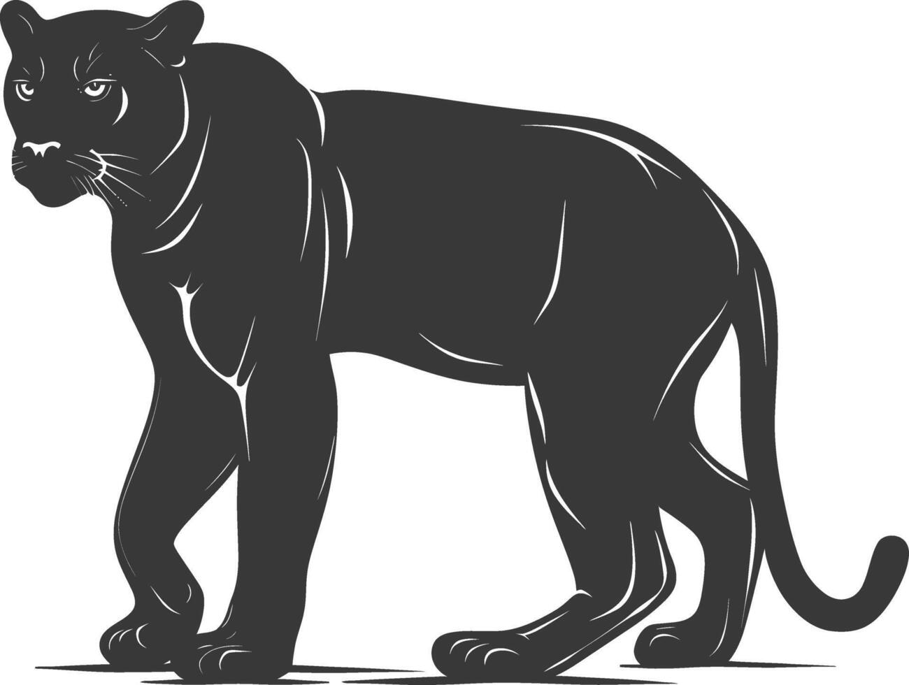 AI generated Silhouette panther animal black color only full body vector