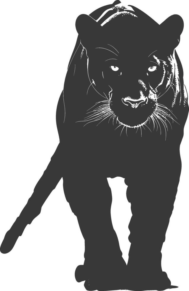 AI generated Silhouette panther animal black color only full body vector