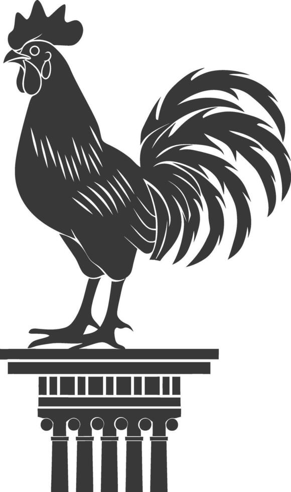 AI generated Silhouette rooster on top of building black color only vector