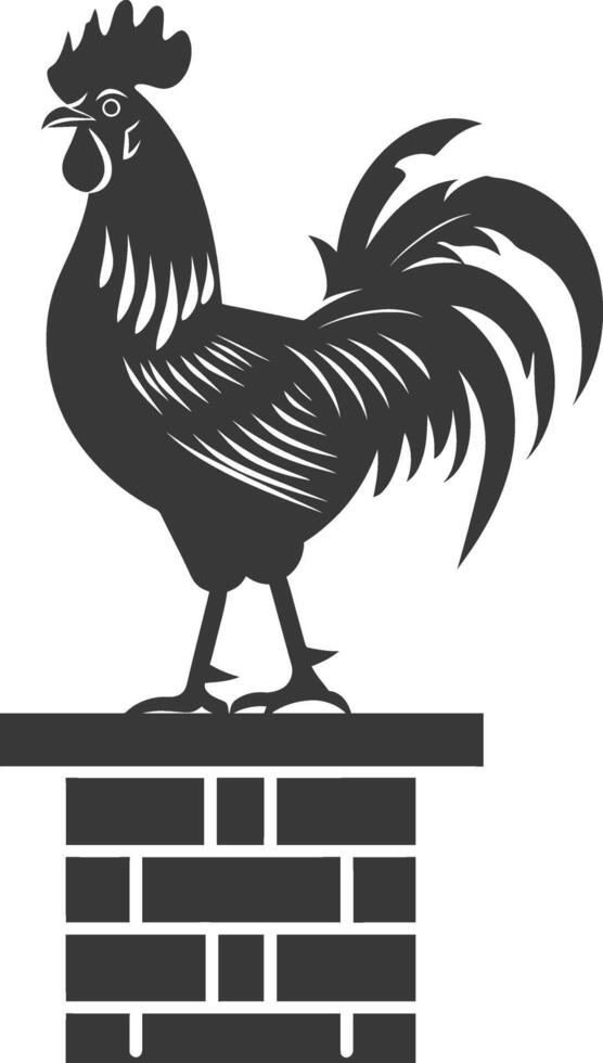 AI generated Silhouette rooster on top of building black color only vector