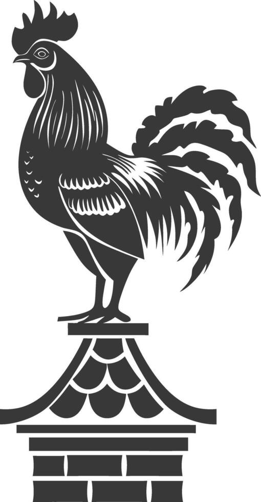 AI generated Silhouette rooster on top of building black color only vector