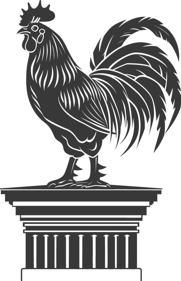 AI generated Silhouette rooster on top of building black color only vector