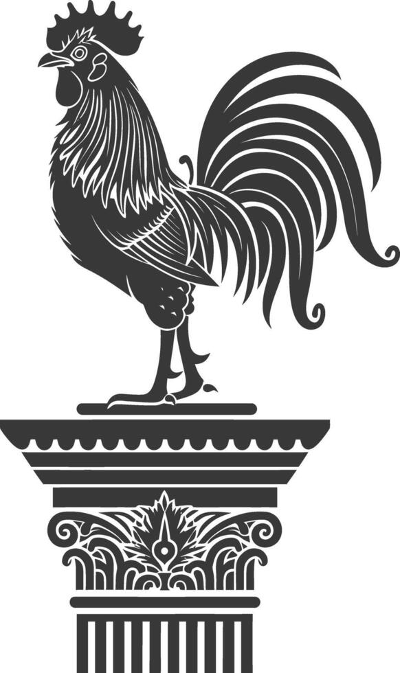 AI generated Silhouette rooster on top of building black color only vector