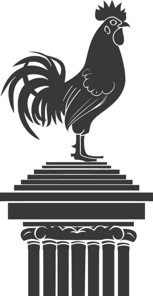 AI generated Silhouette rooster on top of building black color only vector