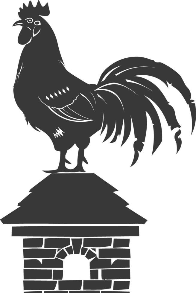 AI generated Silhouette rooster on top of building black color only vector