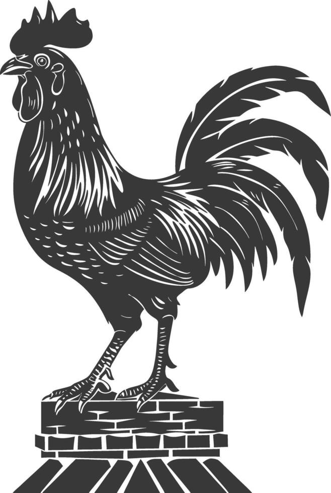 AI generated Silhouette rooster on top of building black color only vector