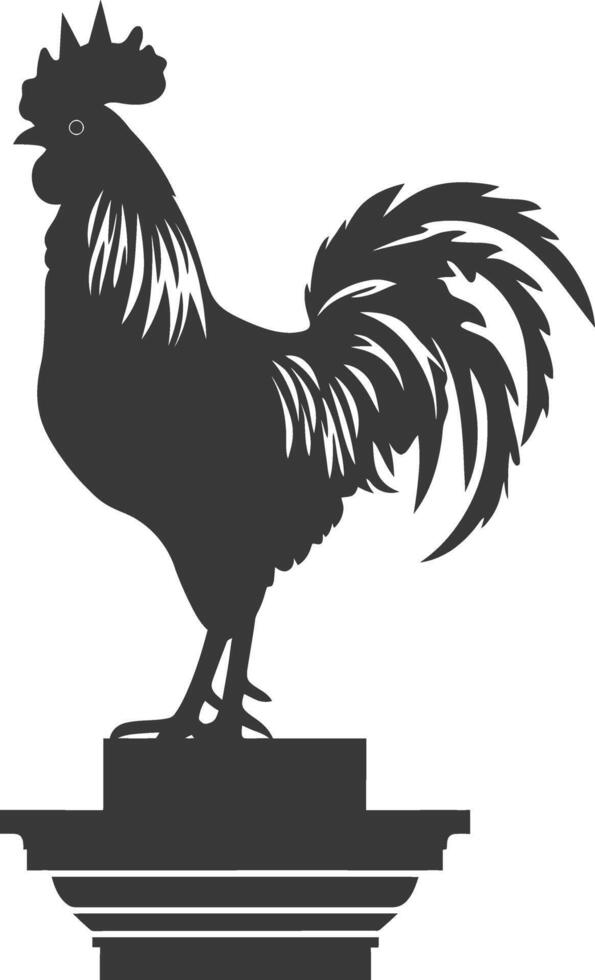 AI generated Silhouette rooster on top of building black color only vector
