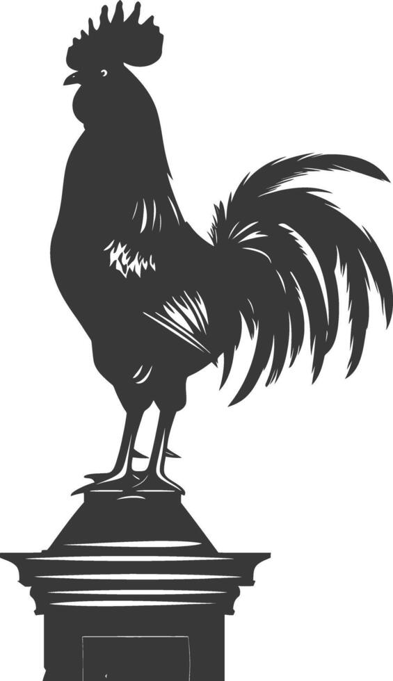 AI generated Silhouette rooster on top of building black color only vector