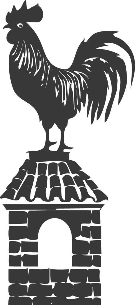 AI generated Silhouette rooster on top of building black color only vector