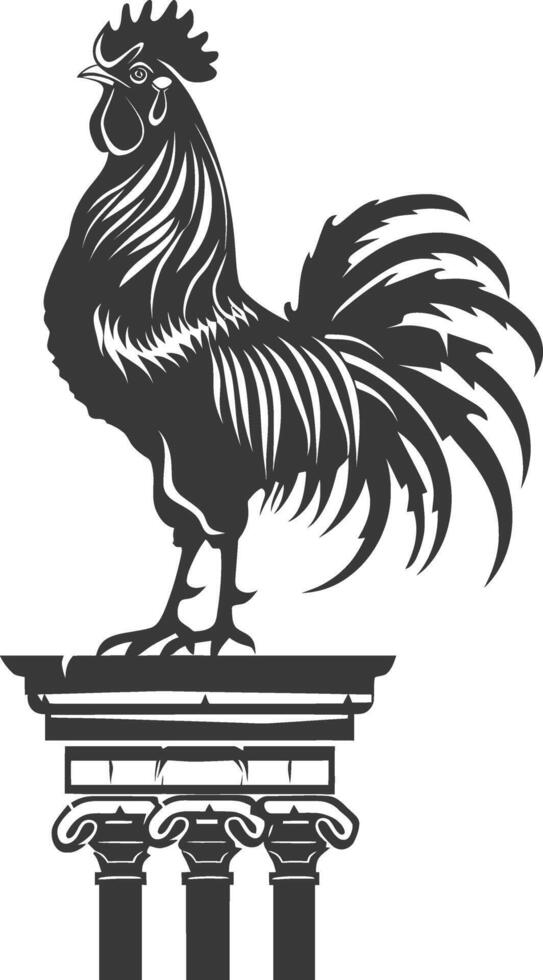 AI generated Silhouette rooster on top of building black color only vector
