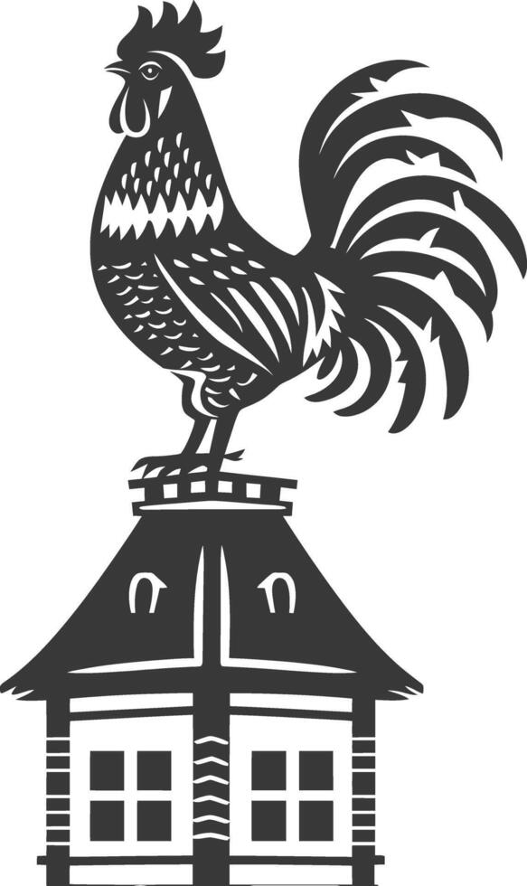 AI generated Silhouette rooster on top of building black color only vector