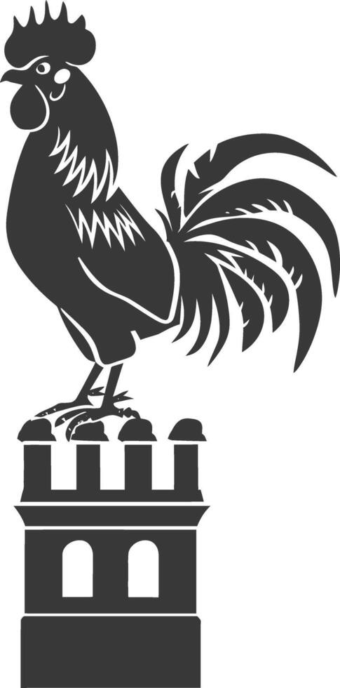 AI generated Silhouette rooster on top of building black color only vector