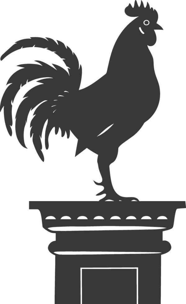 AI generated Silhouette rooster on top of building black color only vector